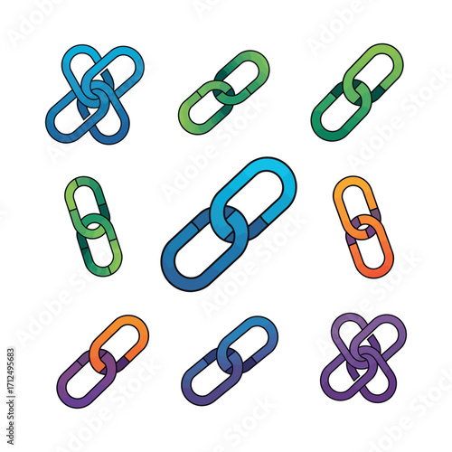 Blockchain chain link icons vector set illustrations