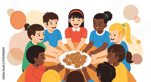Children Gathering Around A Table With Cookies, Celebrating Friendship And Togetherness