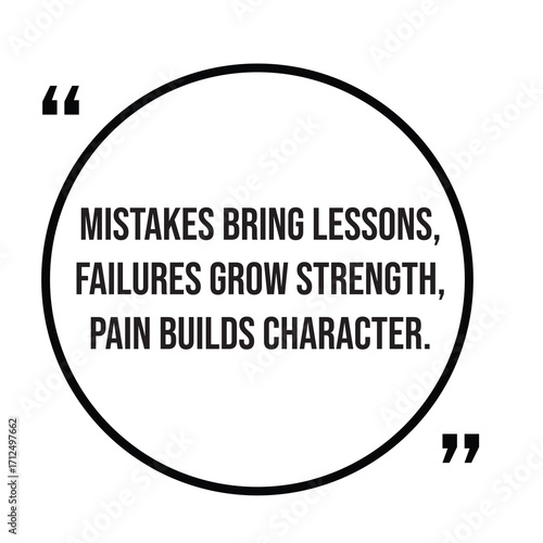 Mistakes bring lessons, failures grow strength, pain builds character, inspirational quotes, motivational quotes typography positive quote lettering illustration design