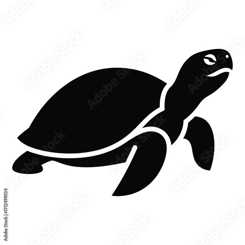 Silhouette of a swimming sea turtle with detailed shell and flippers side view silhouette
