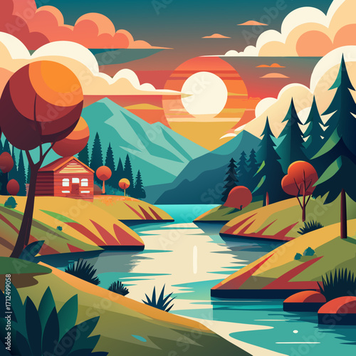 Stunning cabin retreat nestled in vibrant mountain landscape, perfect for vacations, peaceful getaways, and nature-themed marketing campaigns featuring serene outdoor scenes