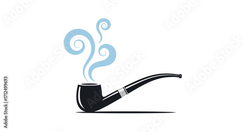 A classic smoking pipe with a swirl of blue smoke rising from its bowl.