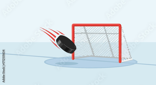 Ice Hockey Puck Flying Towards Goal.