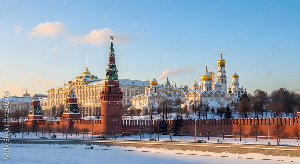 Obraz premium Moscow Kremlin Winter Panorama: Iconic Russian Architecture