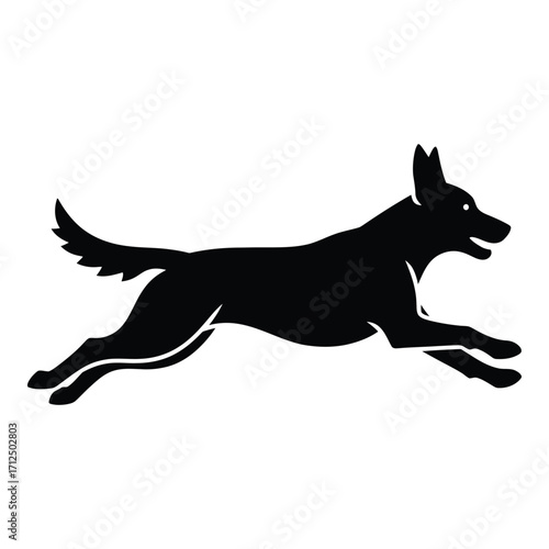Dynamic silhouette of a black dog running fast capturing motion and energy silhouette