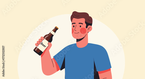 Man holding a bottle of beer enjoying a refreshing drink.