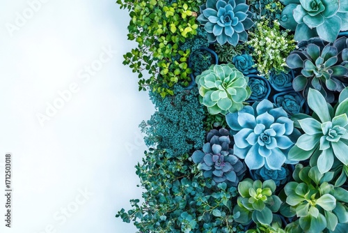 A captivating arrangement of succulents and greenery showcases a beautiful blend of textures and colors against a clean, bright background.