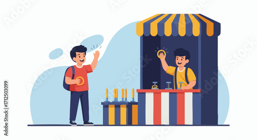 Man playing a carnival game trying to win a prize at a funfair booth.