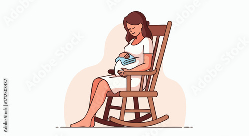 Mother cradling her newborn baby in a rocking chair.