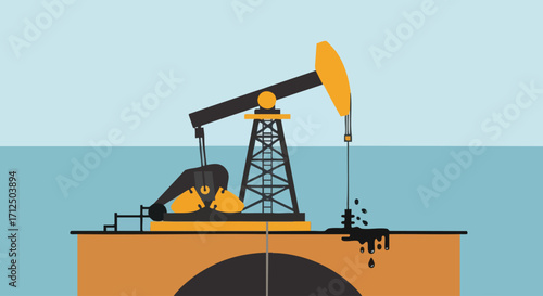 Oil pump jack extracting crude oil from underground well symbolizing energy production and fossil fuels.