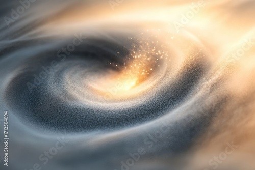 Abstract image with a swirling vortex of dust and light, evoking a sense of cosmic creation and dynamic energy.