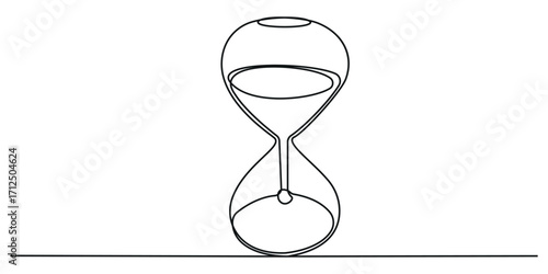 Continuous one line drawing of sand hourglass.  One line continuous hourglass vector illustration. Line art hourglass outline.