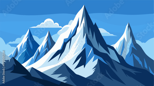 Graceful jagged peaks soar high above casting their shadows in the glistening snow below.