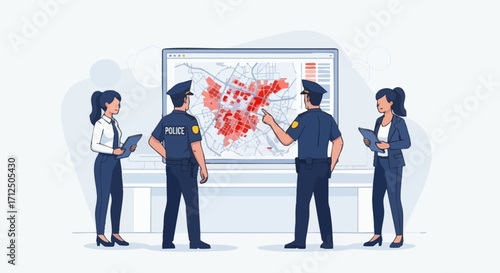 Police Officers and Detectives Analyzing Crime Map for Investigation.
