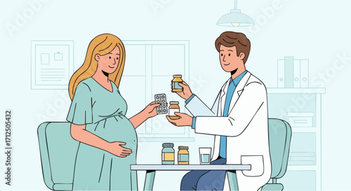 Pregnant Woman Consulting Doctor About Medication and Supplements.