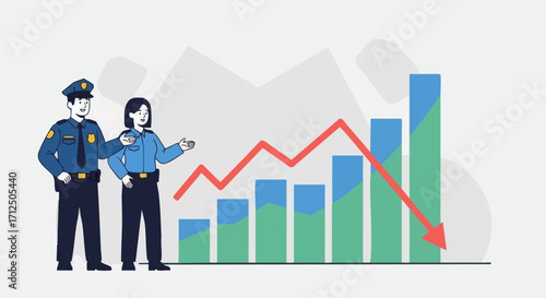 Police Officers Analyzing Crime Statistics Chart.