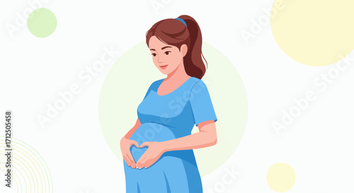Pregnant Woman Holding Her Belly with a Heart Shape.