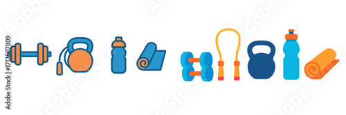 Fitness equipment icons for gym workouts and exercise routines