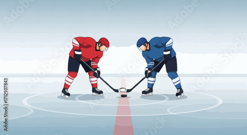 Two Ice Hockey Players Face Off on the Rink.