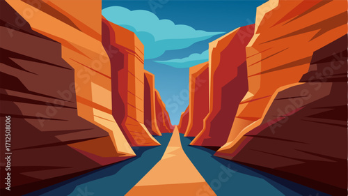 A narrow track leading through a slot canyon with walls so close together that it feels like the sky is just out of reach.