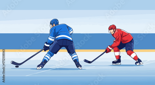 Two ice hockey players in action on the rink during a game showcasing dynamic movement and competitive spirit.