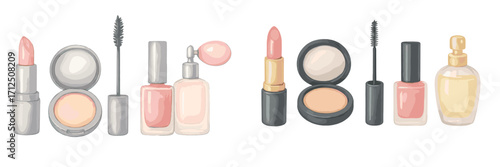 Colorful makeup tools lined up on a clean surface, showcasing diverse cosmetics for beauty enthusiasts
