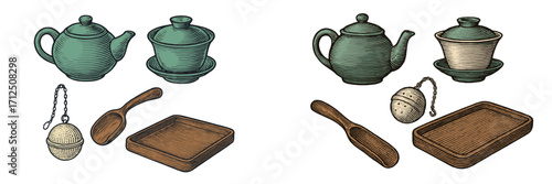Teapots, teacups, and accessories on display, showcasing intricate designs and colors, perfect for tea enthusiasts and collectors