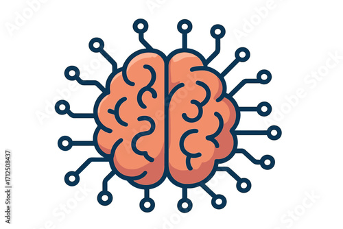 Artificial intelligence AI symbol with brain icon. Digital brain, technology mind concept. Machine learning, neural network vector illustration. Future tech, data processing idea.