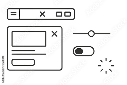 Design elements for user interface including buttons, sliders, and switch indicators for web applications