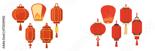 Colorful decorative lanterns in various shapes and styles for festive celebrations