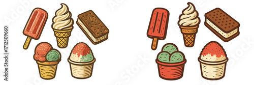 Colorful ice cream treats and popsicles displayed on a clean surface ready for summertime enjoyment