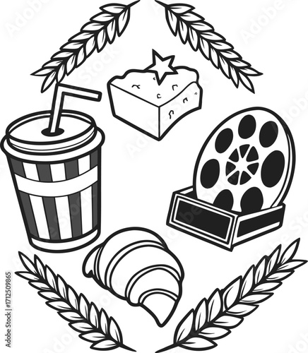 Hand-Drawn Food and Film Illustration