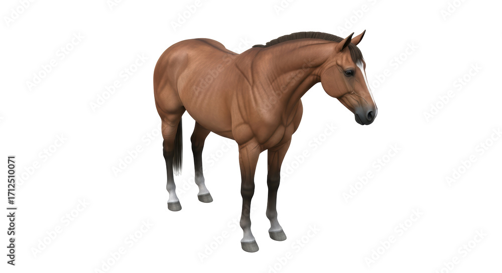 Fototapeta premium Isolated chestnut horse standing, a beautiful equine animal for equestrian activities