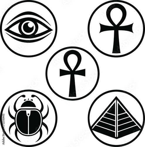 egyptian, ancient, symbol, icon, set, glyph, egypt, history, mythology, religious, spiritual, sacred, eye, horus, ankh, life, scarab, beetle