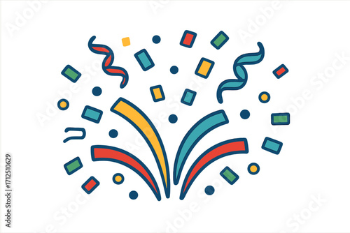 Confetti splash effect vector illustration. Colorful paper explosion for celebration, party, birthday. Winner prize surprise flat cartoon icon for festival, carnival, new year.