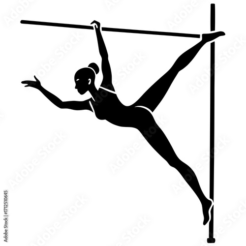 Silhouette of a Woman Performing a Pole Dance Move Illustration