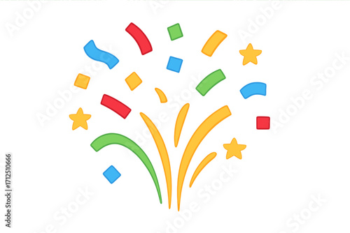 Confetti popper explosion vector icon. Colorful paper stream for party celebration. Festive birthday design element. Flat cartoon illustration isolated. Winner surprise concept.