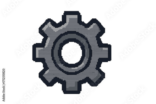 Pixel art gear, cogwheel icon. Settings, options, preferences symbol. Vector illustration for retro video game asset. Mechanical engineering, industry, technology concept.
