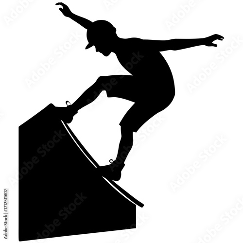 Dynamic Skateboarder Performing Tricks on Edge Vector Illustration