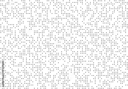 Abstract pattern of scattered dots creating a digital or data-like texture on a white background.