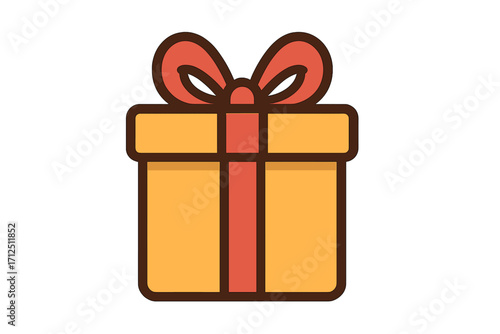 Gift box vector icon in flat cartoon style. Present with a red ribbon for a birthday, anniversary, or Christmas celebration. Surprise package symbol for sales or loyalty programs.