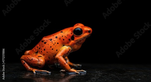 Vibrant Orange Frog with Dark Spots on Black Background