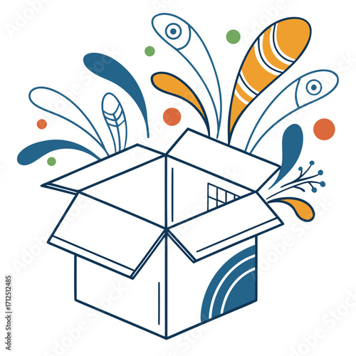 Open box with colorful shapes, a creative concept
