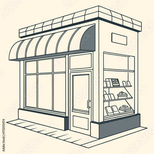 Illustration of a small shop with awning and display window