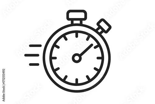 Stopwatch timer icon moving fast. Speed and urgency concept. Chronometer symbol for deadline, race, sport competition. Simple line vector graphic for time management.