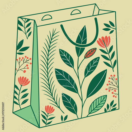 Illustration of a shopping bag with floral design