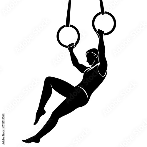 Silhouette of Female Gymnast Performing on Still Rings Gymnastics and Athletic Fitness Concept