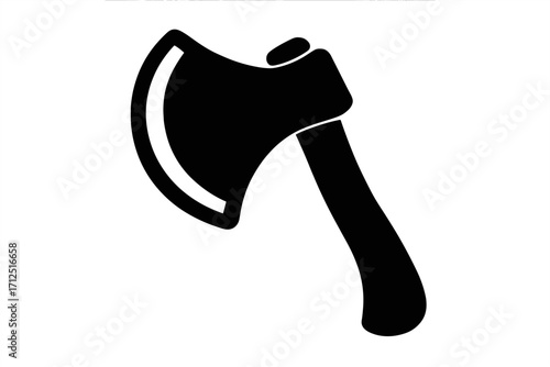 Axe icon silhouette. Lumberjack tool for wood cutting and chopping wood. Hatchet symbol for camping, survival, and outdoor activities. Simple black vector weapon graphic.