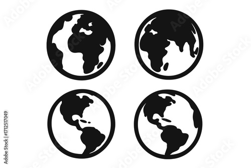 Globe earth icon set. Planet symbol collection. World map silhouette. Vector graphic for global business, international travel, web, communication, and ecology concept design.