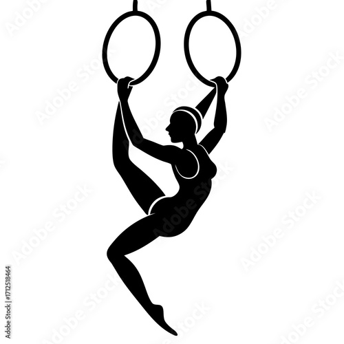 Silhouette of Female Gymnast Performing on Still Rings Gymnastics and Athletic Fitness Concept